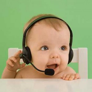 Baby Talking on Headset