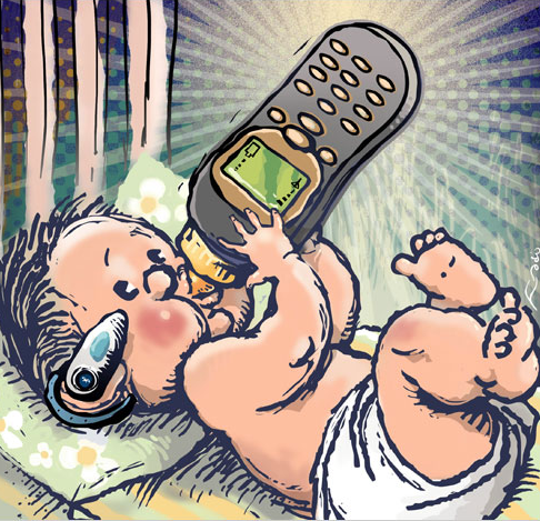 Baby with Cellphone Cartoon