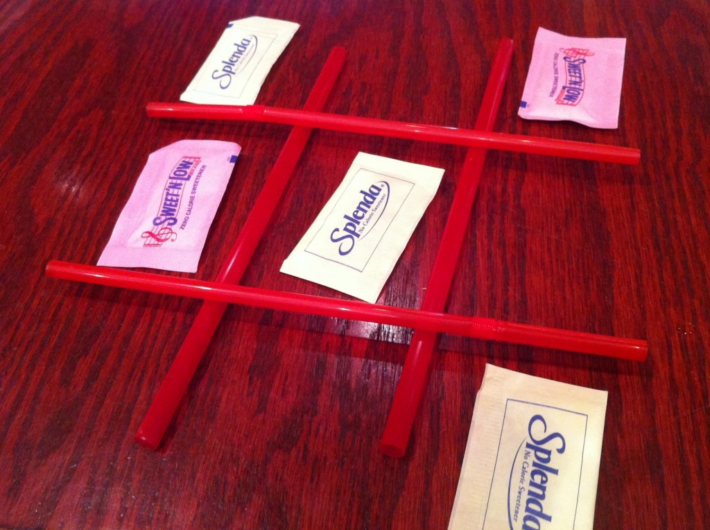 TicTacToe Set up with Splenda and Straws