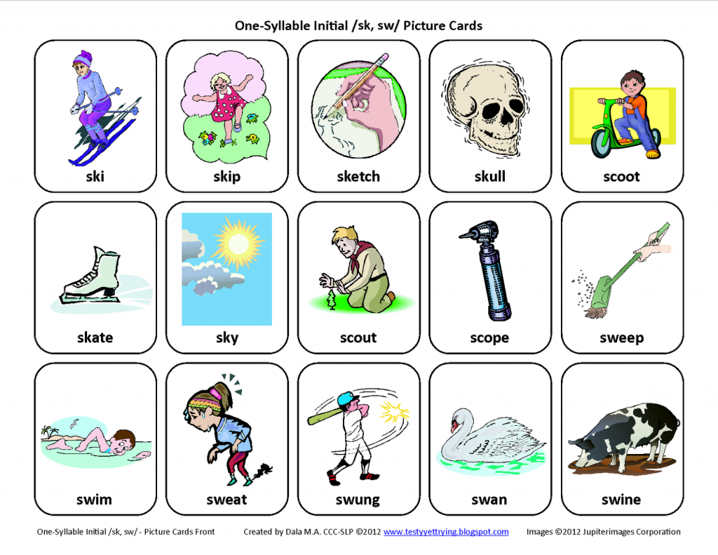 SK and SW Blends Speech Therapy Articulation Cards Front