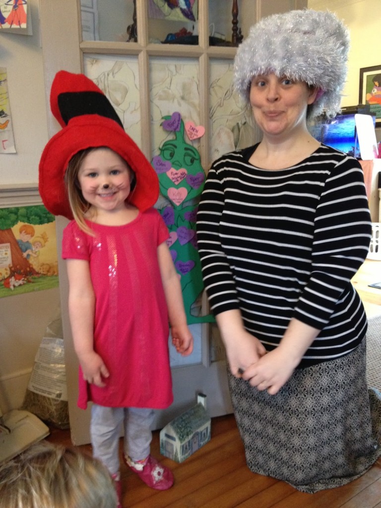 adult and child wear dress up hats